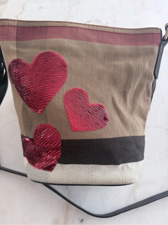 Burberry Handbags - Burberry Beige Canvas Crossbody with red Sequin Hearts